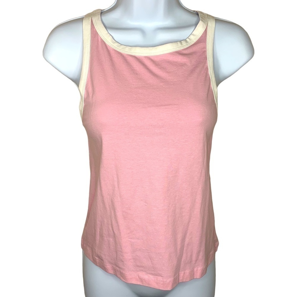 NEW Divided H&M Pink Ivory White Trim Cropped Tank Sleeveless Stretch